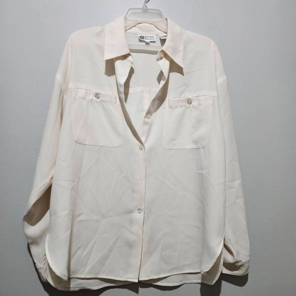 Vintage Russ Button Up Creme Blouse Top Size 10